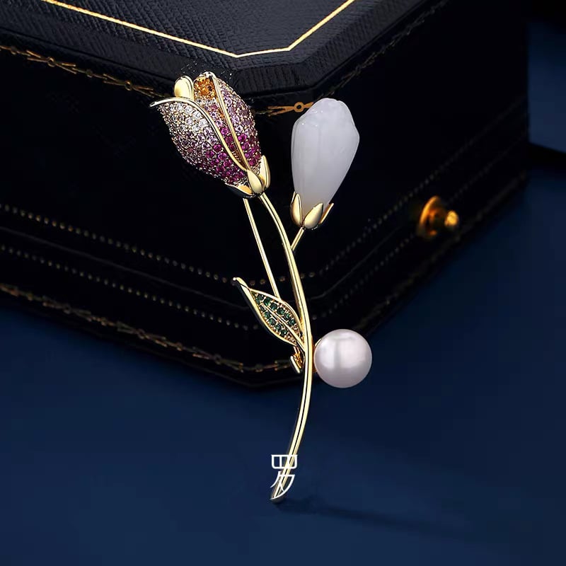 Broșă bujor în stil coreean cu zirconiu, accesoriu floral din aliaj de zinc, finisaj electroplatate, stil pastoral