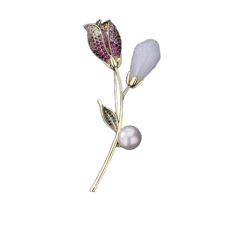 Broșă bujor în stil coreean cu zirconiu, accesoriu floral din aliaj de zinc, finisaj electroplatate, stil pastoral