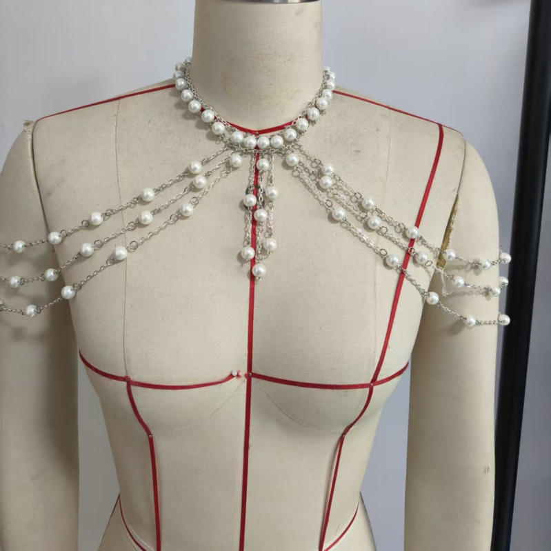 Válllánc nyaklánc, többszintű kulcscsonti lánc, kristályokkal és rhinestones-szal, geometriai dizájn