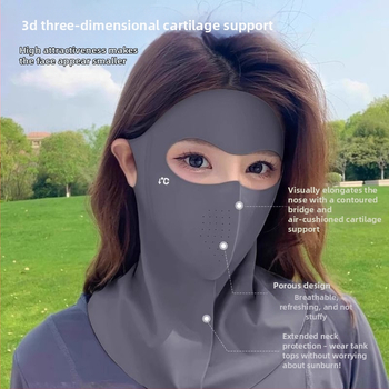 Teljes arcú nyakba integrált napvédő maszk, jégselyem anyagból, poliészter keverék, 2025 tavasza, lélegző