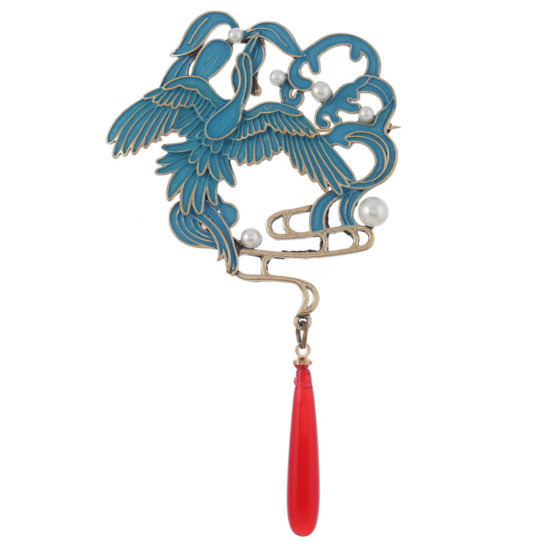 Brosă din aliaj cu motiv animal, cu perle montate, în stil retro național