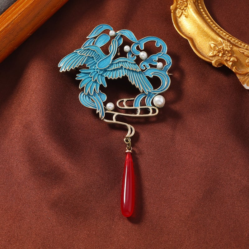 Brosă din aliaj cu motiv animal, cu perle montate, în stil retro național