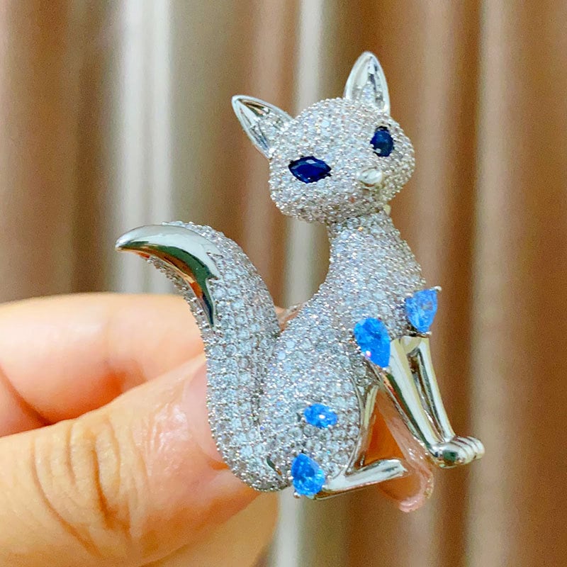 Broșă vulpe în stil palat, cupru, motiv animal, electroplacare