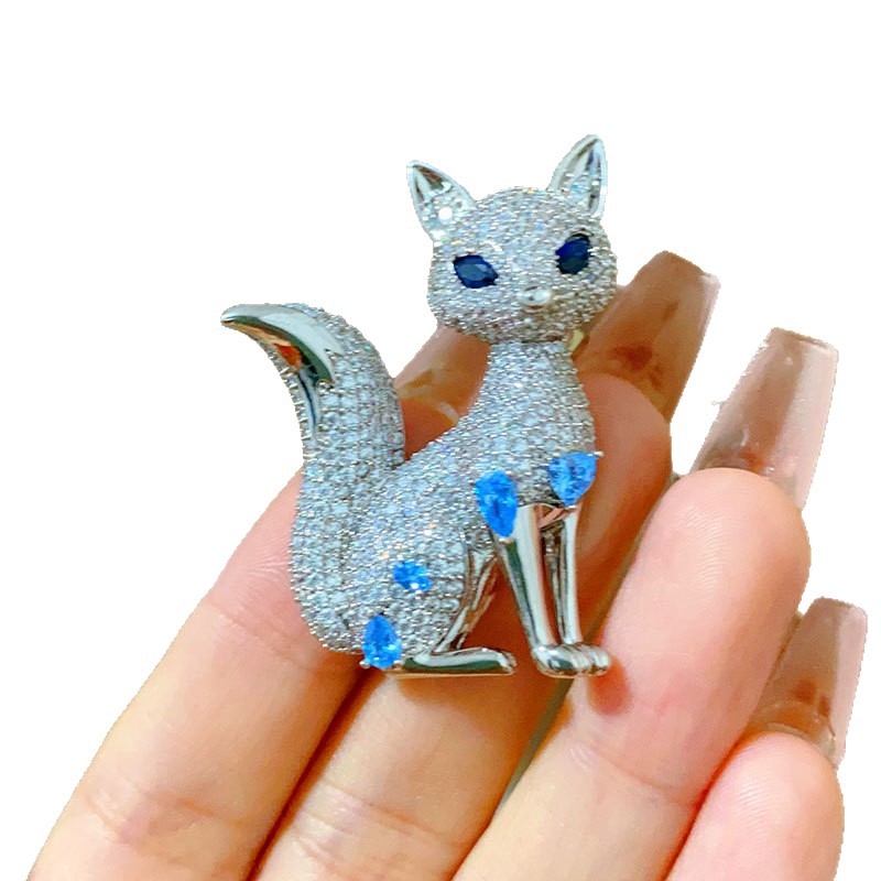 Broșă vulpe în stil palat, cupru, motiv animal, electroplacare