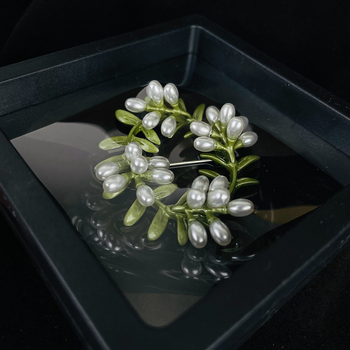 Broșă cu coroană, perlă emailată, din aliaj de zinc, design cu flori și frunze, unisex, lansare vară 2024