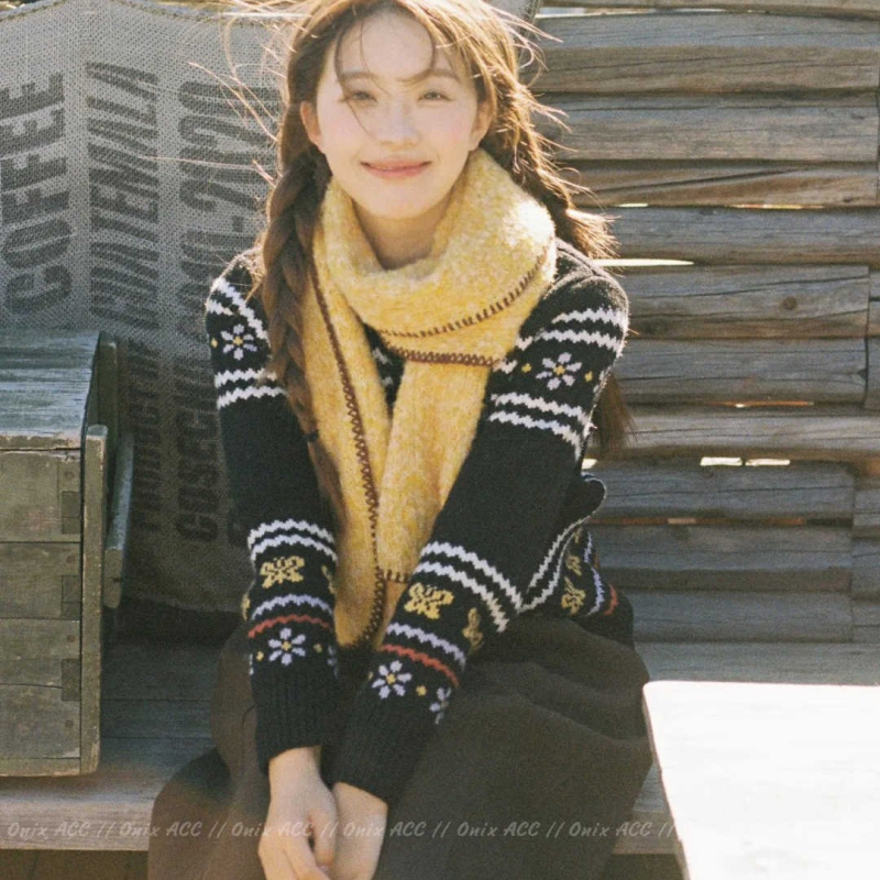 Памучен шал с warp-knit тъкане, поддържа топлината, зимен сезон, инст стил