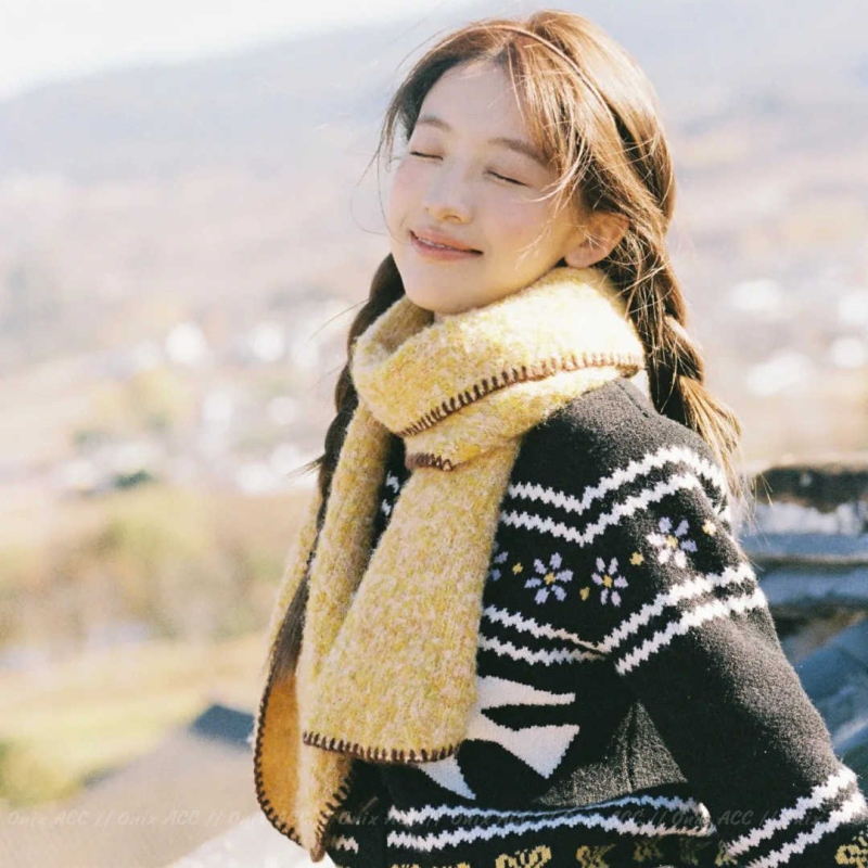 Памучен шал с warp-knit тъкане, поддържа топлината, зимен сезон, инст стил