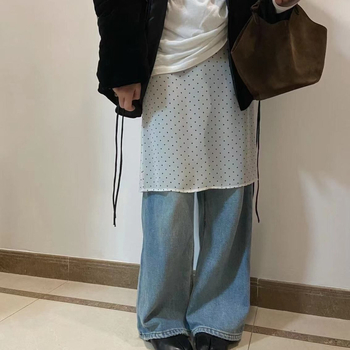 Moters sijonas iš nėrinių ir šifono, permatomas, daugiasluoksė, korėjietiškas stilius