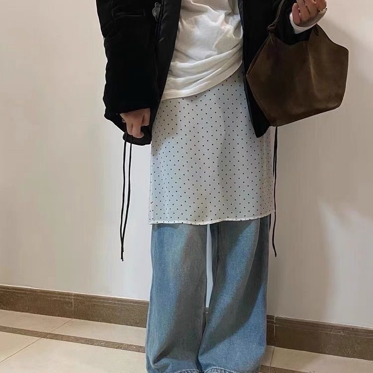 Moters sijonas iš nėrinių ir šifono, permatomas, daugiasluoksė, korėjietiškas stilius