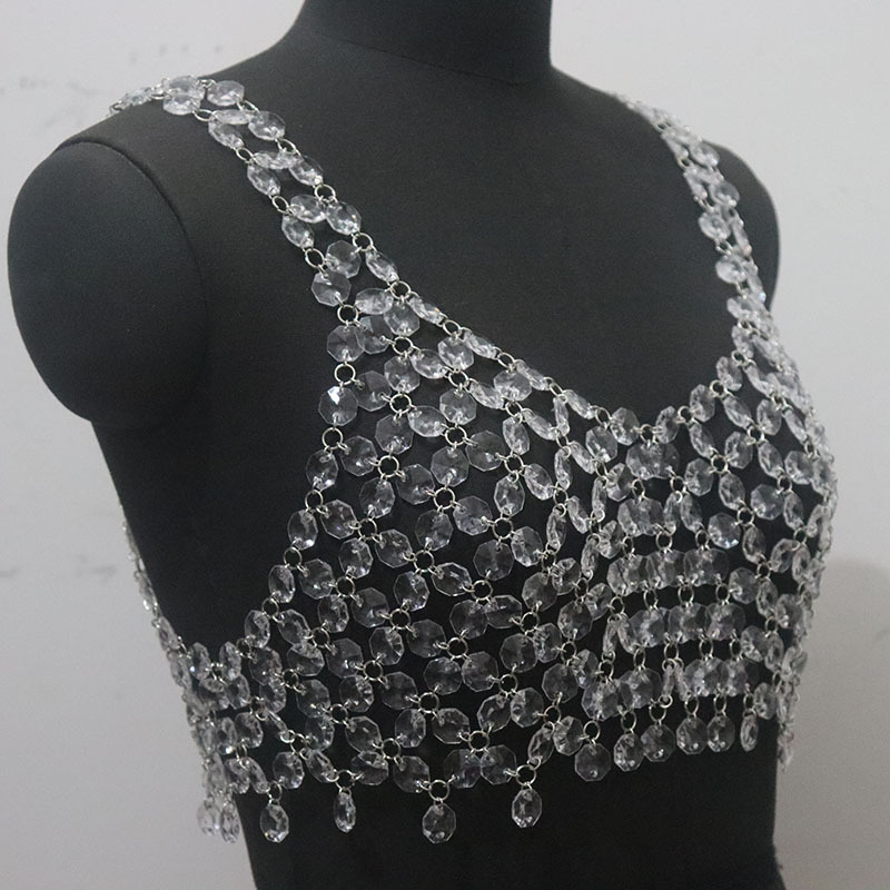 Gyöngyös testlánc vállszíj nélküli kivágott dizájnnal, műanyag anyag, geometriai stílus, testreszabás elérhető