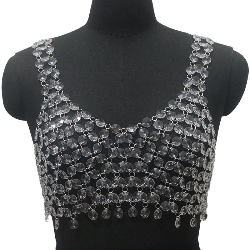 Gyöngyös testlánc vállszíj nélküli kivágott dizájnnal, műanyag anyag, geometriai stílus, testreszabás elérhető