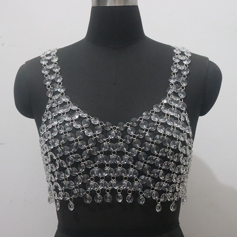 Gyöngyös testlánc vállszíj nélküli kivágott dizájnnal, műanyag anyag, geometriai stílus, testreszabás elérhető