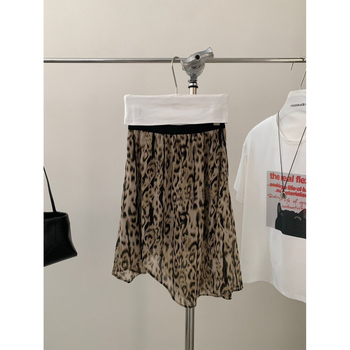 Leopárdmintás magas derekú szoknya, aszimmetrikus