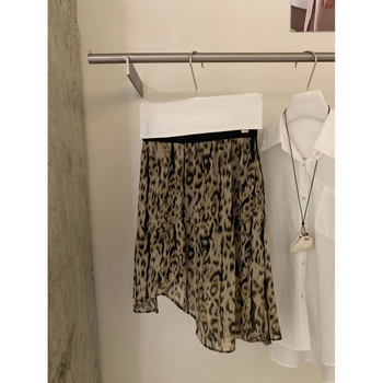 Leopárdmintás magas derekú szoknya, aszimmetrikus