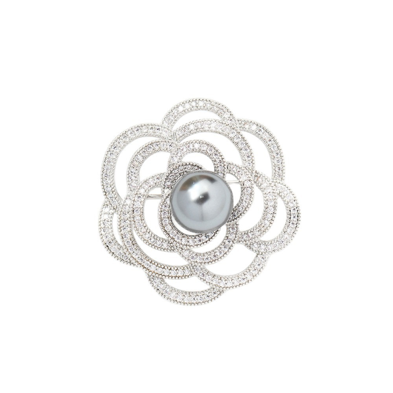 Broșă floare din alamă placată cu aur, zirconii micro-incrustați, placare electrolitică, pentru femei, accesoriu de modă, cadou, fixare, Lansare iarna 2025