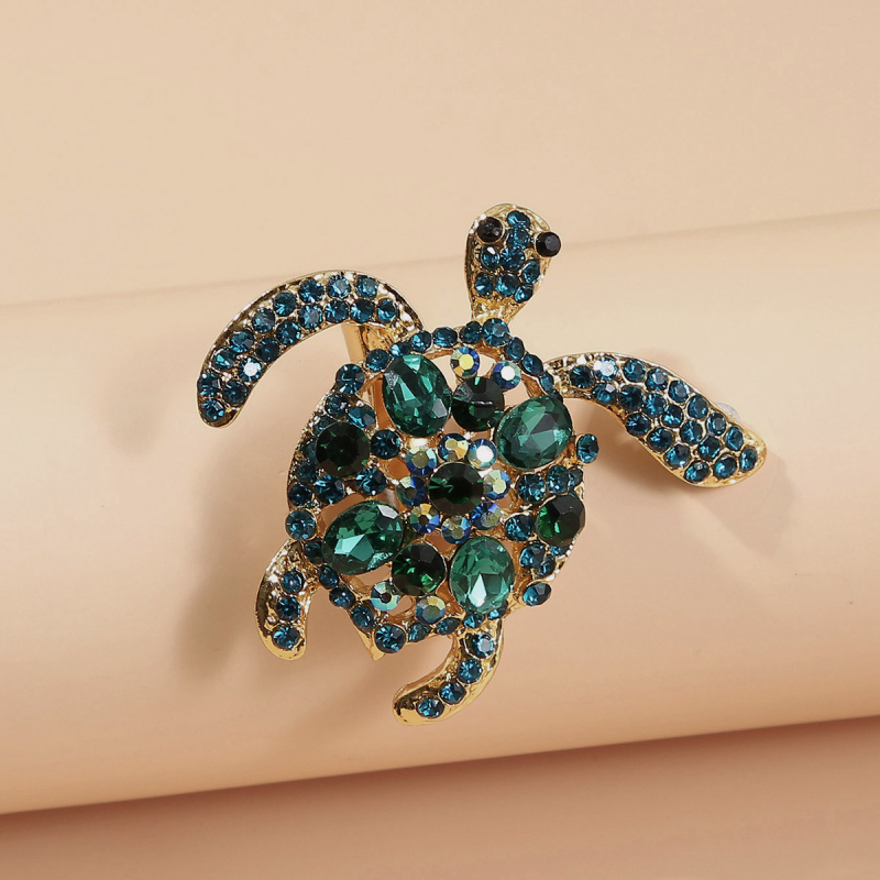 Broșă cu design de țestoasă, cristale strass, din aliaj, placare electrolitică, pentru femei