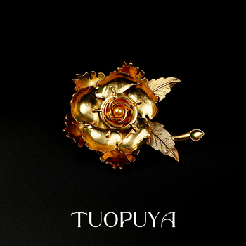 Broșă în formă de floare din aliaj, gravată, cu strat dublu, stil medieval, finisaj electroplatat, pentru femei