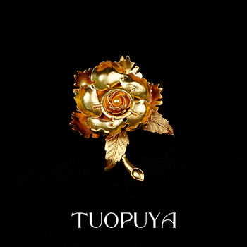 Broșă în formă de floare din aliaj, gravată, cu strat dublu, stil medieval, finisaj electroplatat, pentru femei