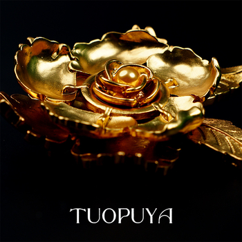 Broșă în formă de floare din aliaj, gravată, cu strat dublu, stil medieval, finisaj electroplatat, pentru femei