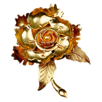 Broșă în formă de floare din aliaj, gravată, cu strat dublu, stil medieval, finisaj electroplatat, pentru femei