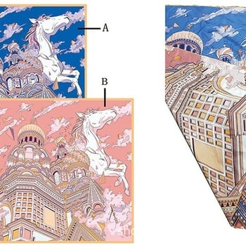 Șal din mătase dublu-față, mătase de dud, țesătură simplă, formă pătrată, primăvară