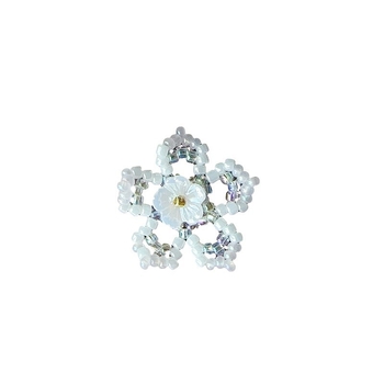 Broșă-clips florală din mărgele de sticlă, design fulg de zăpadă, croșetată manual, personalizabilă, ambalaj individual