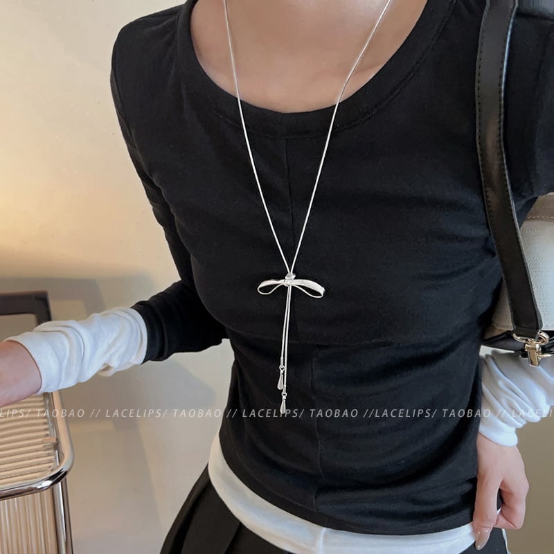 Κολιέ με φιόγκο σε κορεατικό στυλ, κράμα, φινίρισμα Seiko, κανονική αλυσίδα, 30 g