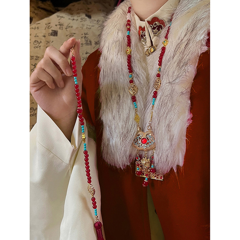 Ogrlica od zlitine s kugličnim lancem, privjesak od zlitine, etnički stil, književni retro