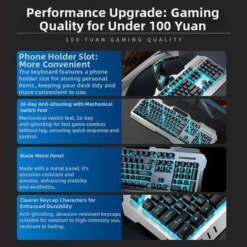 Σετ μηχανικού πληκτρολογίου και ποντικιού, ενσύρματο, με ανάπαυση καρπού, χωρίς φωτισμό