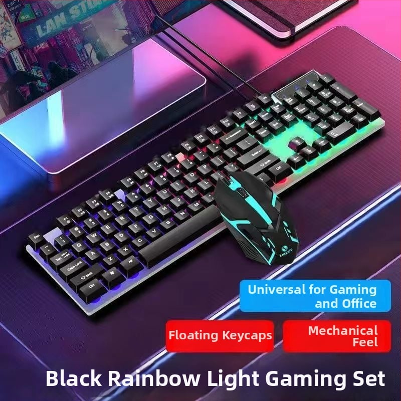 Σετ μηχανικού πληκτρολογίου και ποντικιού, ενσύρματο, με ανάπαυση καρπού, χωρίς φωτισμό