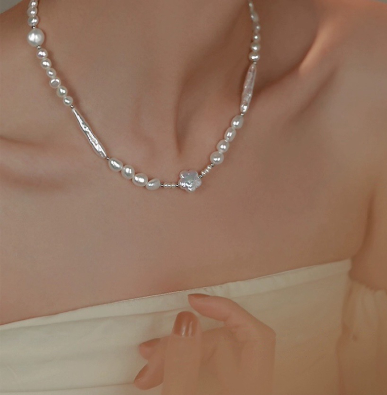 Ogrlica od barok perl iz slatkovodne s oblikom cvijeta, s 925 srebrnim privjeskom, jedinstven oblik perle, ljetna 2024 kolekcija