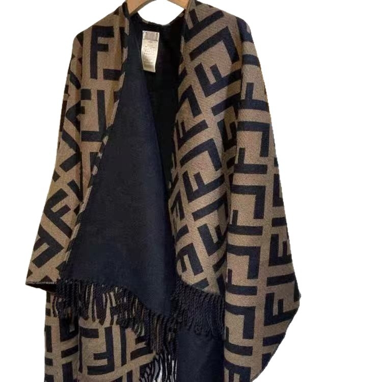 Kétoldalas gyapjú-kasmír köpeny nőknek betűkkel, geometriai mintával, meleg