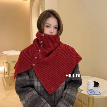 Unisex pleteni šal s gumbima i otvorom, visok ovratnik, zimski warp-knit, jednobojni uzorak, širina 53 cm, zadržava toplinu