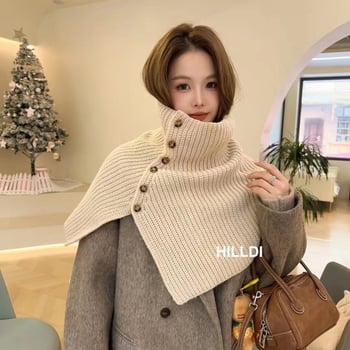 Unisex pleteni šal s gumbima i otvorom, visok ovratnik, zimski warp-knit, jednobojni uzorak, širina 53 cm, zadržava toplinu