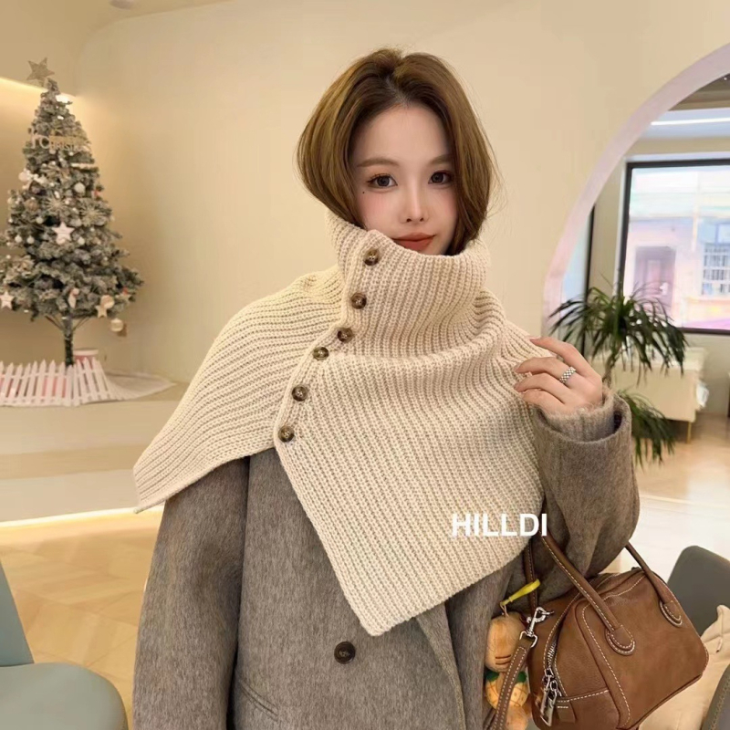 Unisex pleteni šal s gumbima i otvorom, visok ovratnik, zimski warp-knit, jednobojni uzorak, širina 53 cm, zadržava toplinu