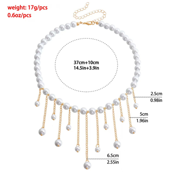 Kézzel készített gyöngyös nyaklánc hosszú bojt lánccal, INS-stílus, mesterséges gyöngyökkel, 2025 nyár