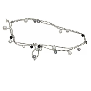 Colier lung cu perle pentru femei, detalii florale, design multistrat, pandantiv din aliaj, electroplacare, lanț regulat