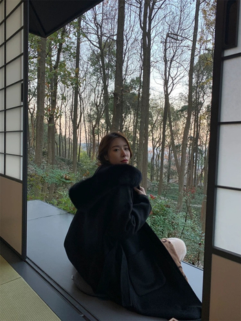 Palton din lână pentru femei, cu glugă și guler din blană de vulpe, cu două fețe, lungime extinsă