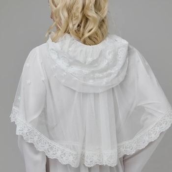 Csipkés hímzett palást fátyollal a fejhez, poliészter, pont mintás minta, kapucnival, retro stílus