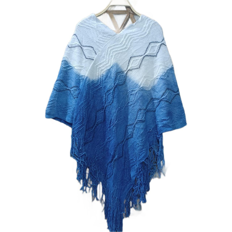 Shawl tie-dye με V-λαιμό, μάλλινο πουλόβερ-μανδύας για φθινοπωρινή-χειμερινή χρήση, βαμμένο με φυτικές βαφές