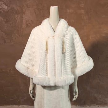 Женска Chenille пелерина с пухена яка, подплатена флисом, дебела Chenille, стил Cape, зимно топло палто