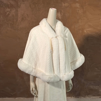 Женска Chenille пелерина с пухена яка, подплатена флисом, дебела Chenille, стил Cape, зимно топло палто