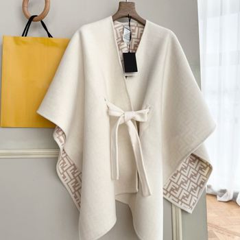 Γυναικεία διπλής όψης κασμίρι-μαλλί κάπα-σαλ, με ζώνη, γεωμετρικό ζακάρ, ύφανση warp-knit, για χειμώνα, άνοιξη και φθινόπωρο