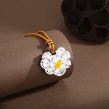 Colier cu formă de lotus, lanț tip frânghie, aliaj de cupru, electroplare, stil antic