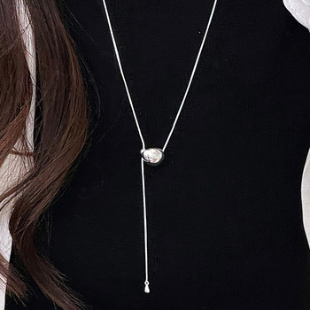 Colier lung în formă de Y, stil INS, argint, electroplating, lansare toamnă 2024