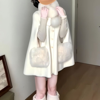 Sievietēm Cape jaka no poliestera, brīvs piegriezums, vidējā garuma, polo apkakle, garas piedurknes