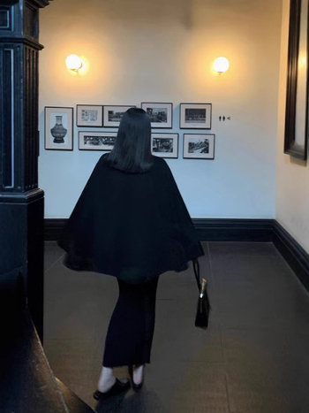 Ženski vuneni kaput sa šalom, A-linijska silueta kišobran, 95% vuna, srednja debljina, kratka duljina 50–65 cm