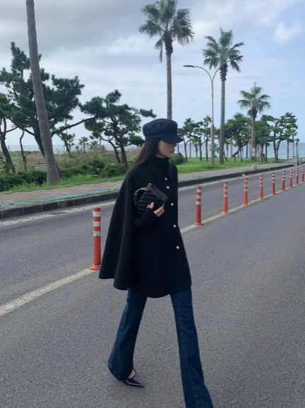 Ženski vuneni kaput sa šalom, A-linijska silueta kišobran, 95% vuna, srednja debljina, kratka duljina 50–65 cm