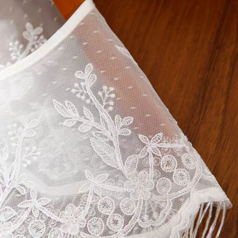 Șal din poliester cu dantelă, mărgele din orez, ciucuri cu perle, pentru ținute tradiționale inspirate din cultura chineză, femei, primăvară–toamnă 2025