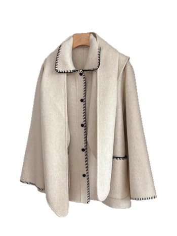 Ženski vuneni kaput s reverom, jednostruko kopčanje, dugi rukavi, debela vuna, duljina 50–65 cm